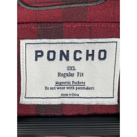 Poncho Red Plaid Men's Casual Button Down Shirt - Picture 2 of 5